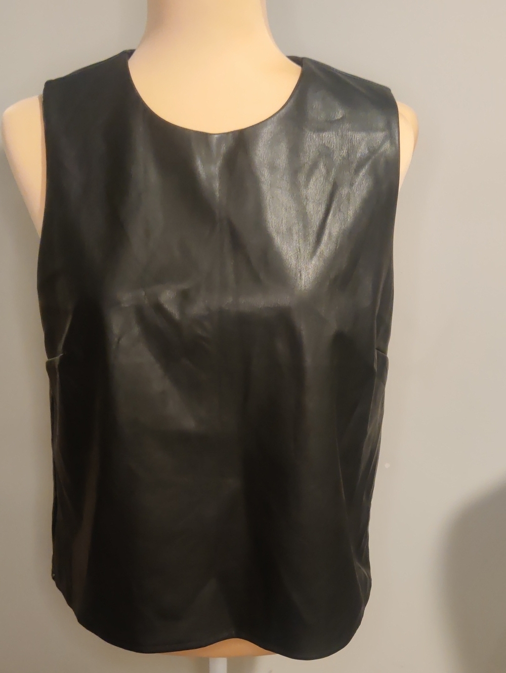 Christian Siriano Black Faux Leather Sleeveless Top